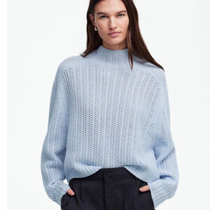 NWT Madewell Pointelle Stitch Mockneck Sweater Heather Pale Dawn Light Blue S